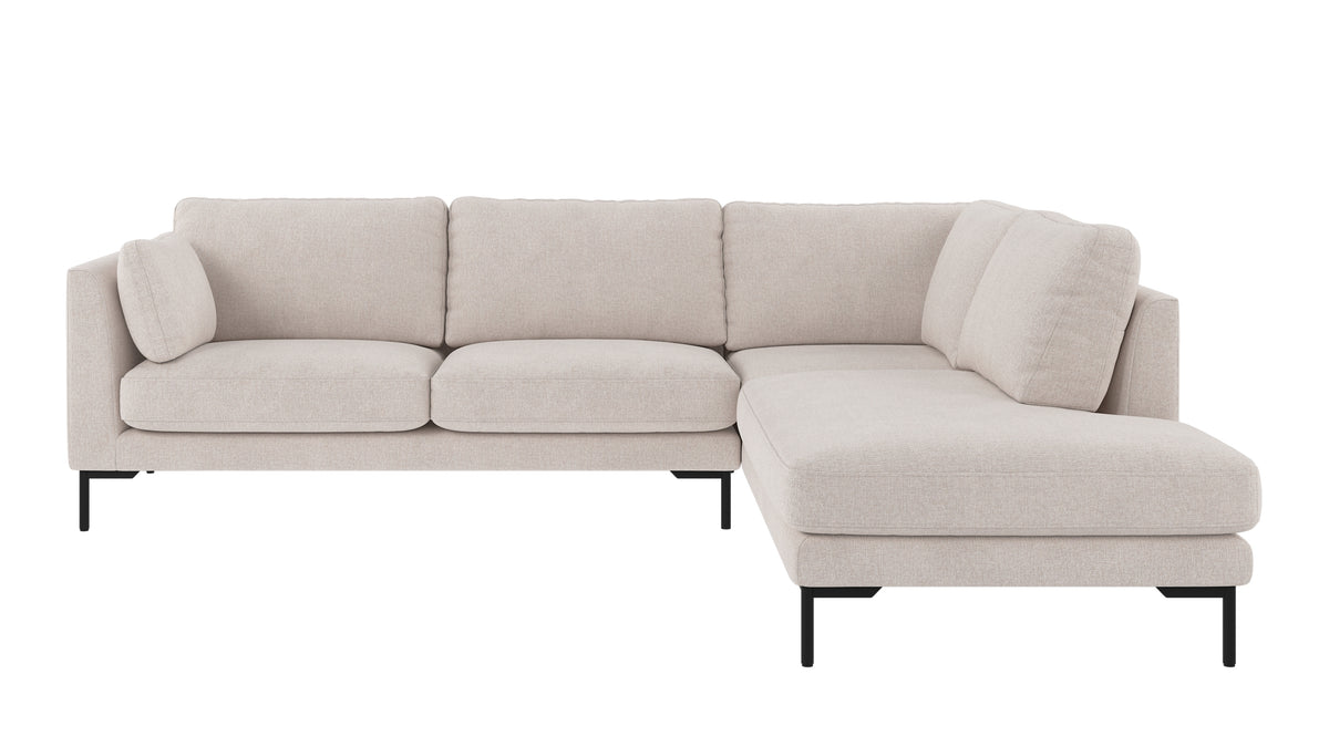 Corwin hörnsoffa 2,5+2,5-sits med öppet avslut höger från Rowico Home i tyget Brenda #22 ljusbeige