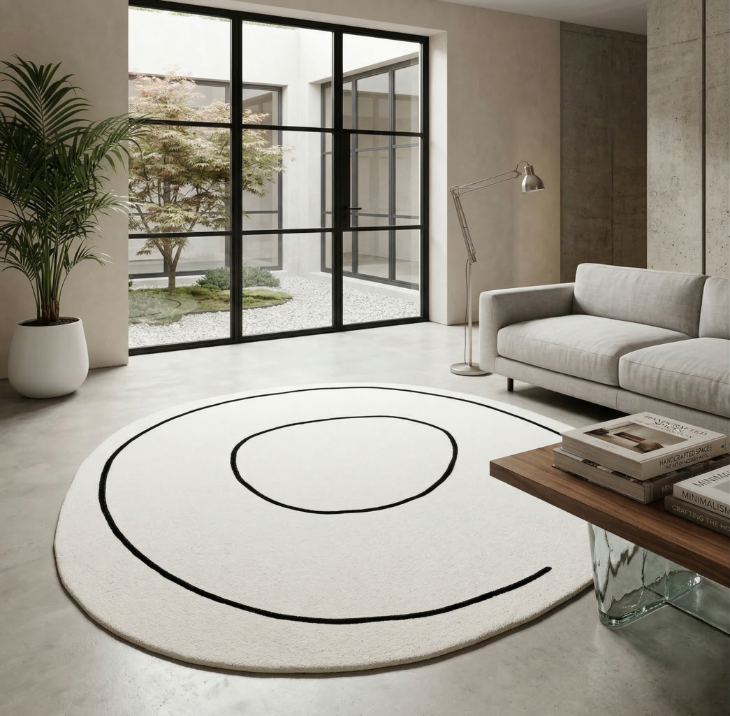 Loop ullmatta, rund, benvit från Carpet Decor, miljöbild